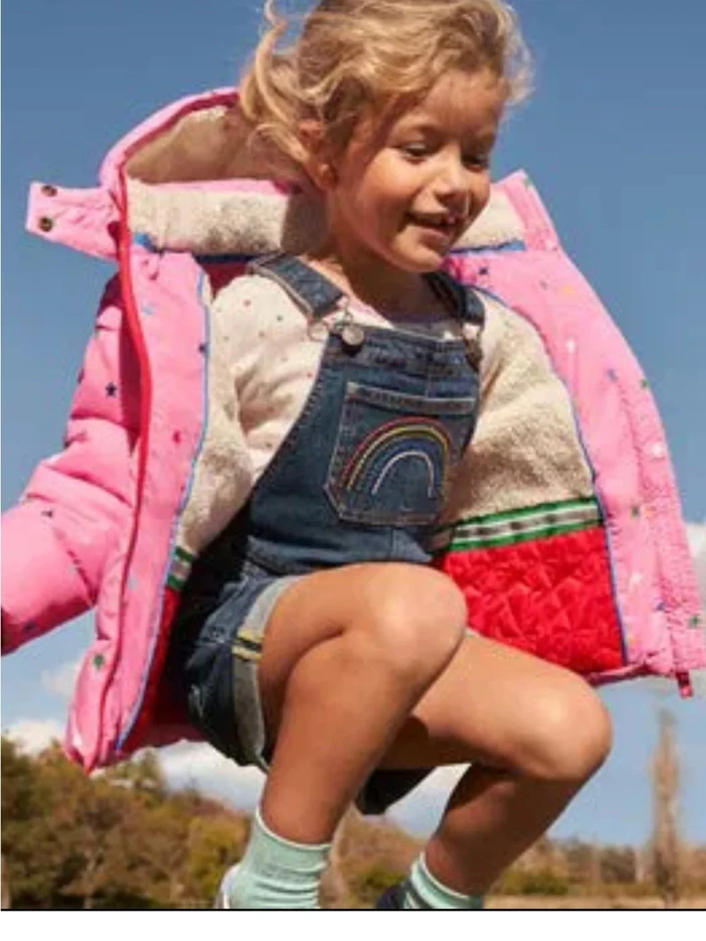 Mini Boden Girls Pink Multicolor Star Print 2-in-1 Puffer Jacket w/ Hood 11-12